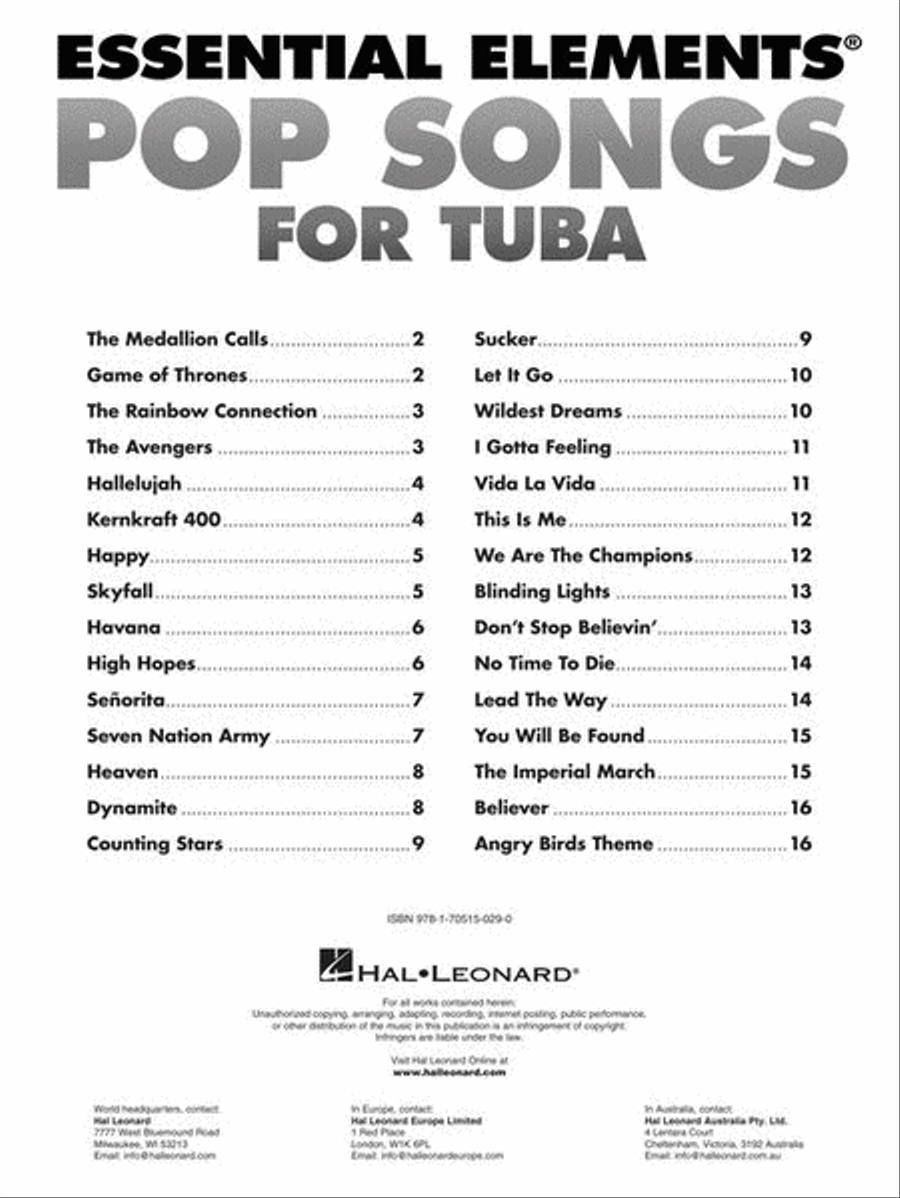 Essential Elements Pop Songs for Tuba