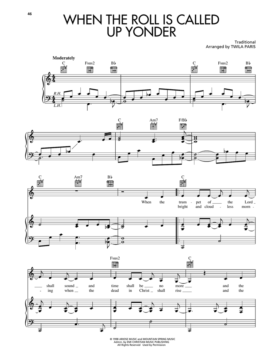 When The Roll Is Called Up Yonder Piano, Vocal, Guitar scores gallery preview page 1