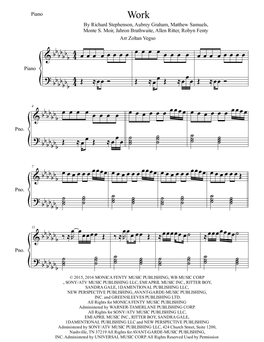 Work Work Easy Piano scores gallery preview page 1