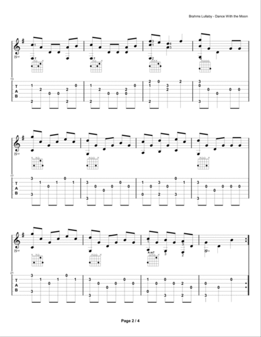 Brahms Lullaby Brahms Lullaby Acoustic Guitar scores gallery preview page 2
