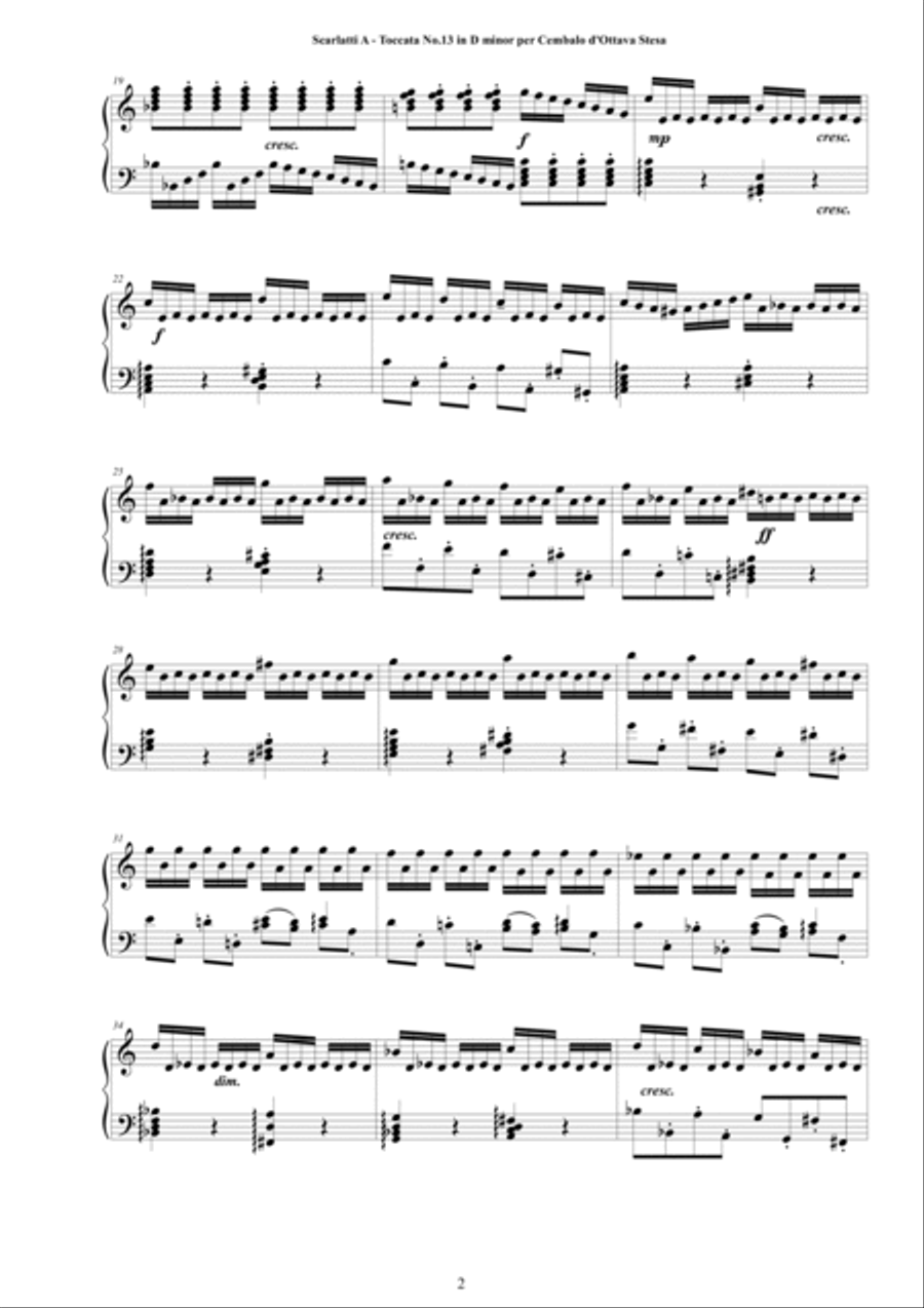 Scarlatti A - Toccata No.13 in D minor d-Ottava Stesa for Cembalo or Piano Harpsichord scores gallery preview page 2