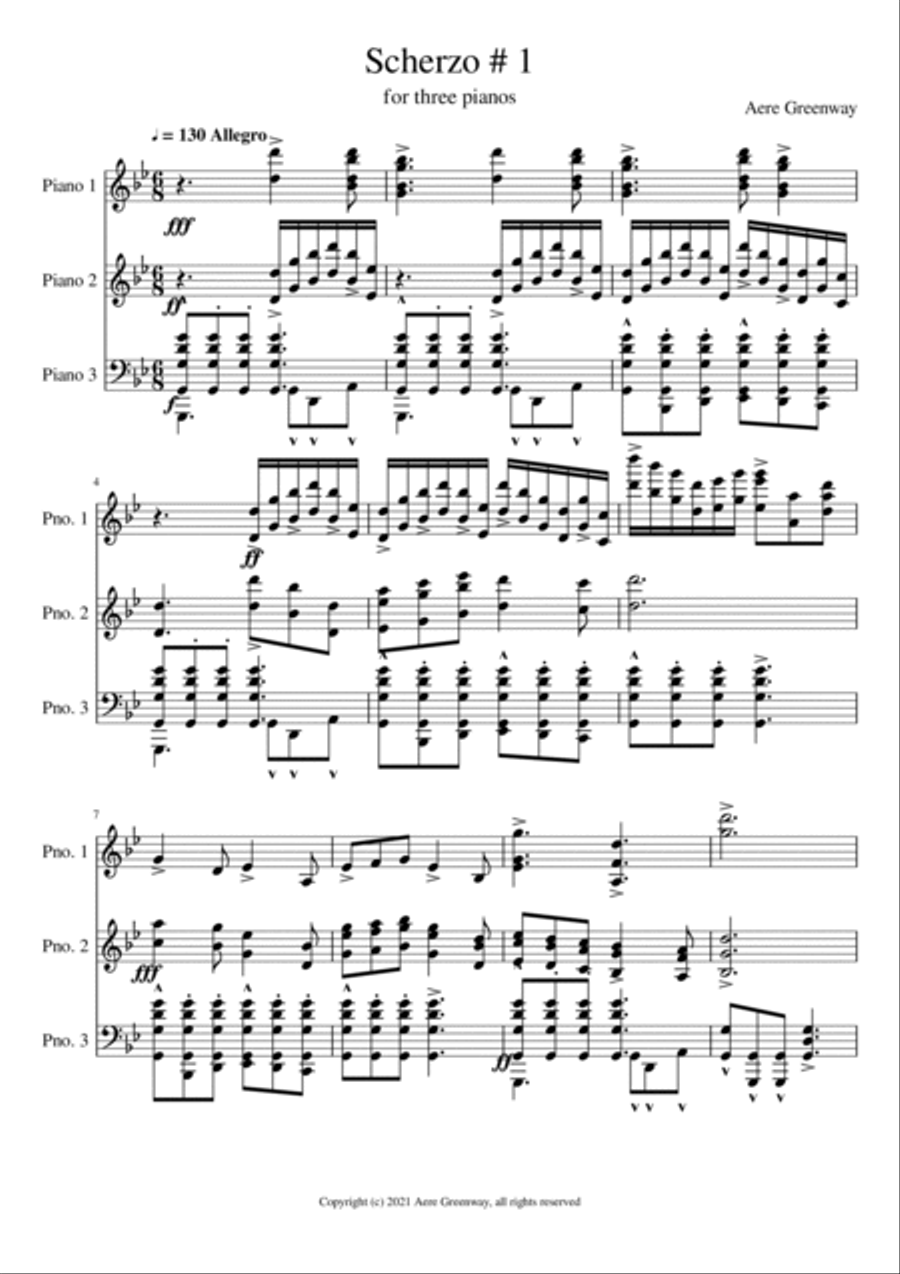 Scherzo # 1, for 3 Pianos Small Ensemble scores gallery preview page 2