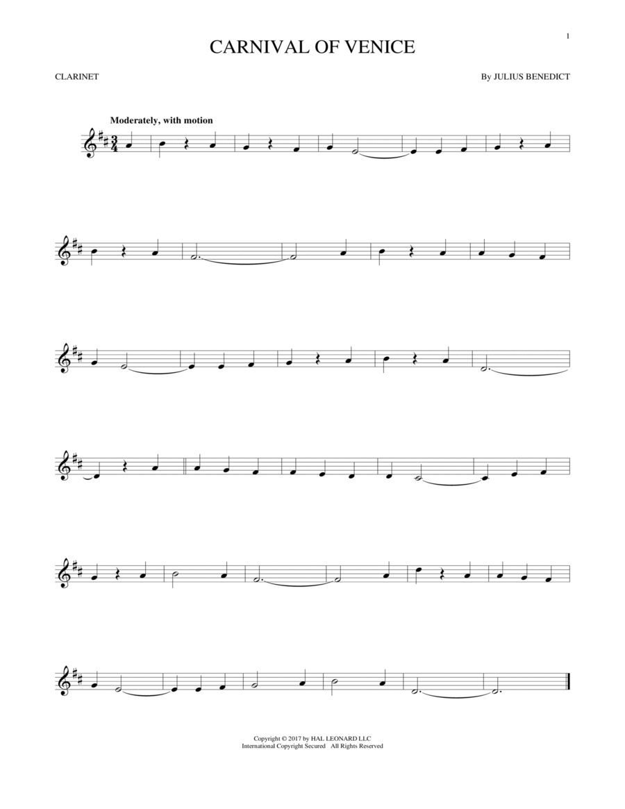 Carnival Of Venice Carnival Of Venice Clarinet Solo scores gallery preview page 1
