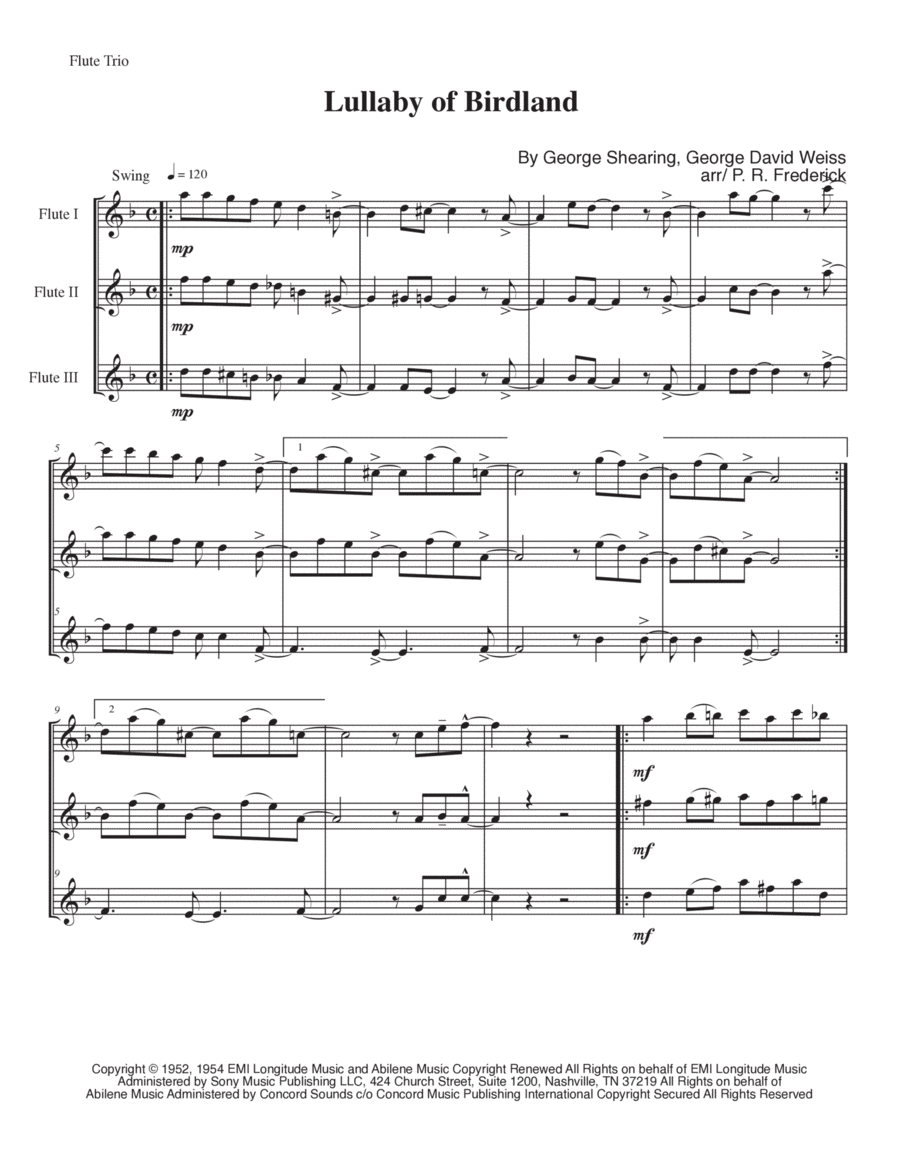 Lullaby Of Birdland Lullaby Of Birdland Flute Trio scores gallery preview page 1