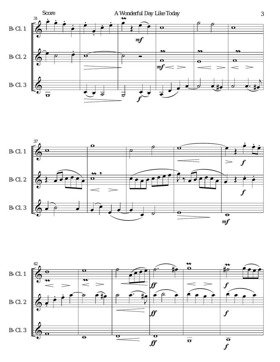 A Wonderful Day Like Today Woodwind Trio scores gallery preview page 3