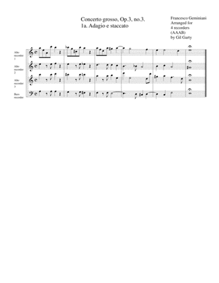 Concerto grosso Op.3, no.3 (arrangement for 4 recorders)