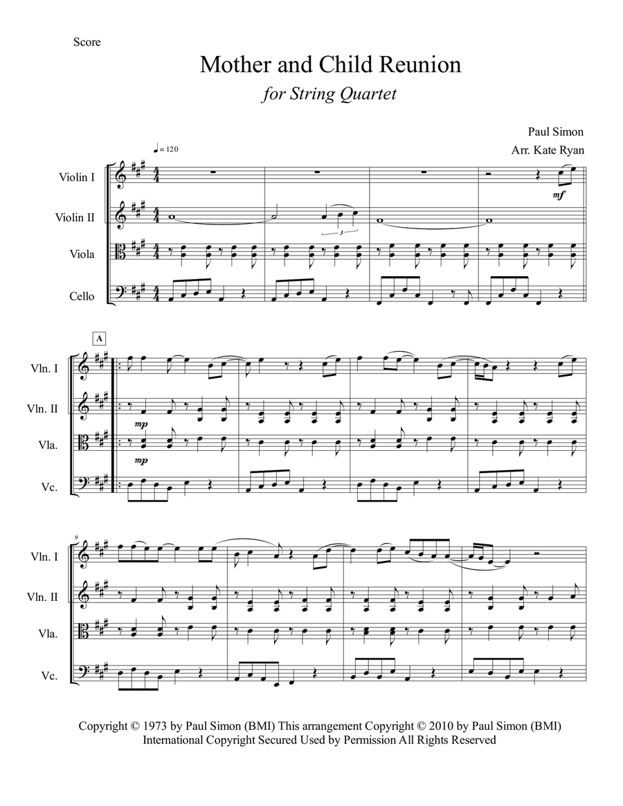 Mother And Child Reunion String Quartet scores gallery preview page 2