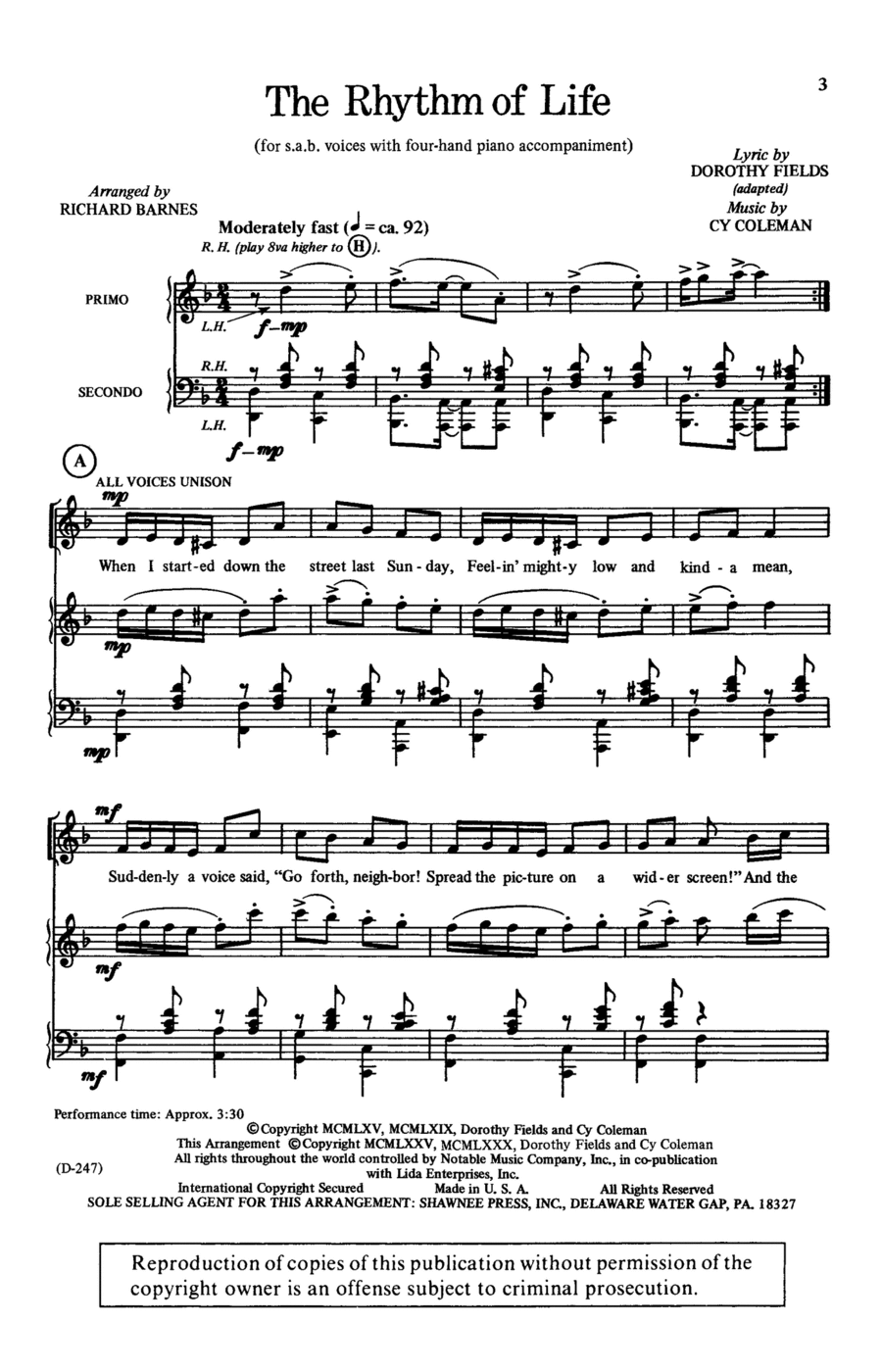 The Rhythm Of Life (from Sweet Charity) (arr. Richard Barnes) 3-Part scores gallery preview page 1