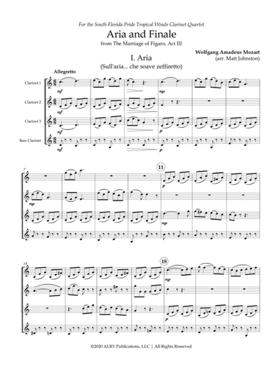 Aria and Finale from The Marriage of Figaro, Act III for Clarinet Quartet