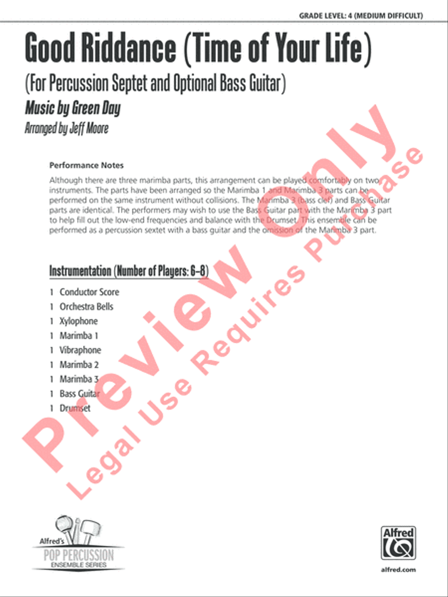 Good Riddance (Time of Your Life) Percussion Ensemble scores gallery preview page 2