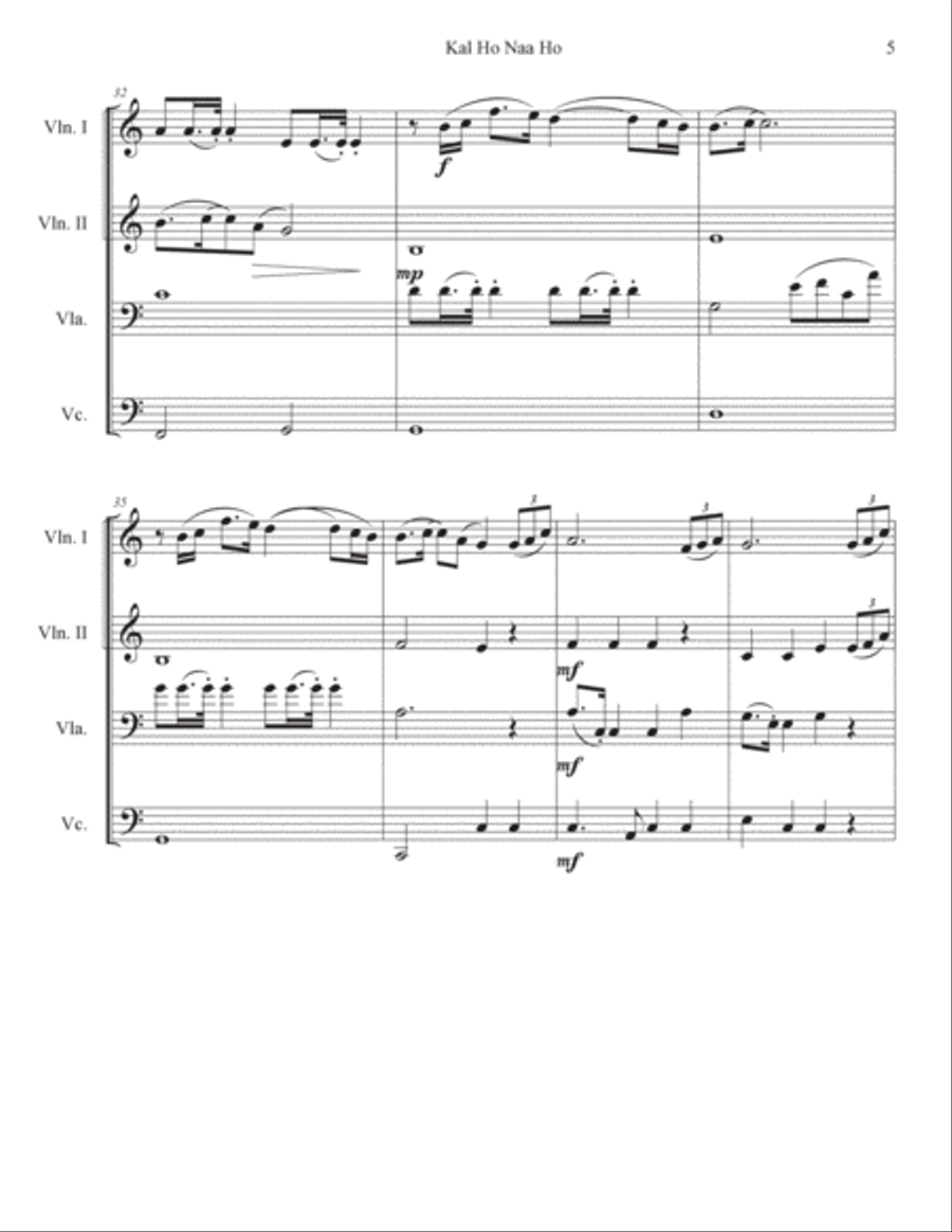 Kal Ho Naa Ho Sad String Quartet scores gallery preview page 5