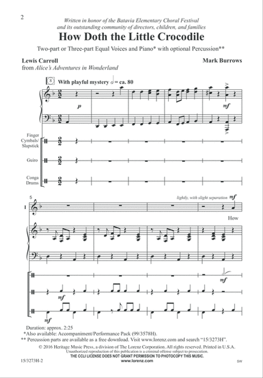 How Doth the Little Crocodile 2-Part scores gallery preview page 2