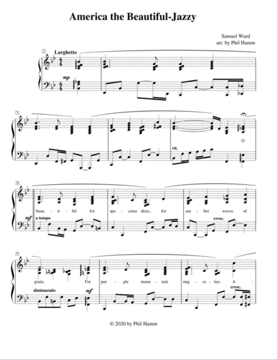 America the Beautiful-Jazzy Easy Piano scores gallery preview page 2