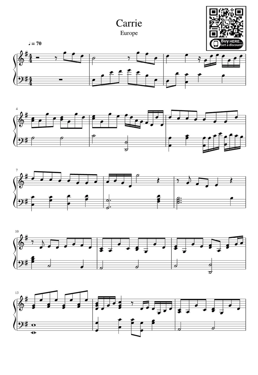 Carrie Easy Piano scores gallery preview page 1