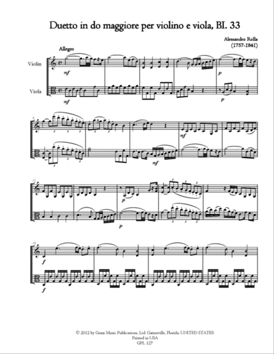 78 Violin-Viola Duets, BI. 33-110 Volume 1 (BI. 33-36) String Duet scores gallery preview page 2