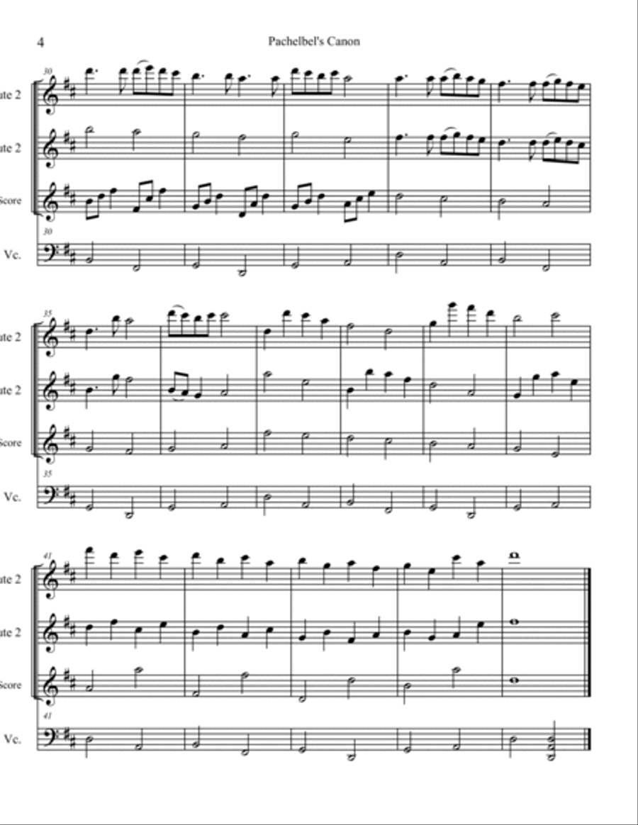Pachelbel's Canon for Flute Trio with optional Cello or other Bass Instrument Large Ensemble scores gallery preview page 4