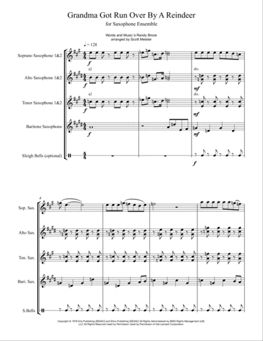 Grandma Got Run Over By A Reindeer Woodwind Ensemble scores gallery preview page 1