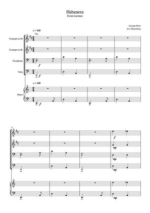 Habanera - Carmen - Georges Bizet, for Brass Quartet in a easy version with piano and chords