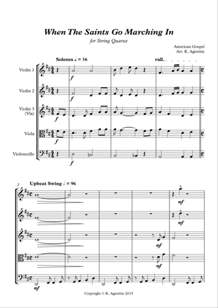 When the Saints Go Marching In - for String Quartet String Quartet scores gallery preview page 2