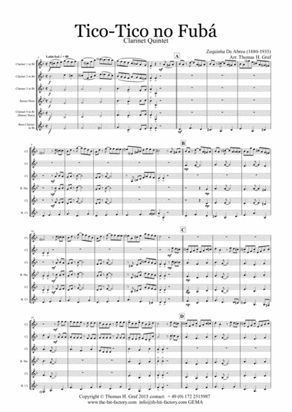 Tico-Tico no Fubá - Choro - Clarinet Quintet image number null