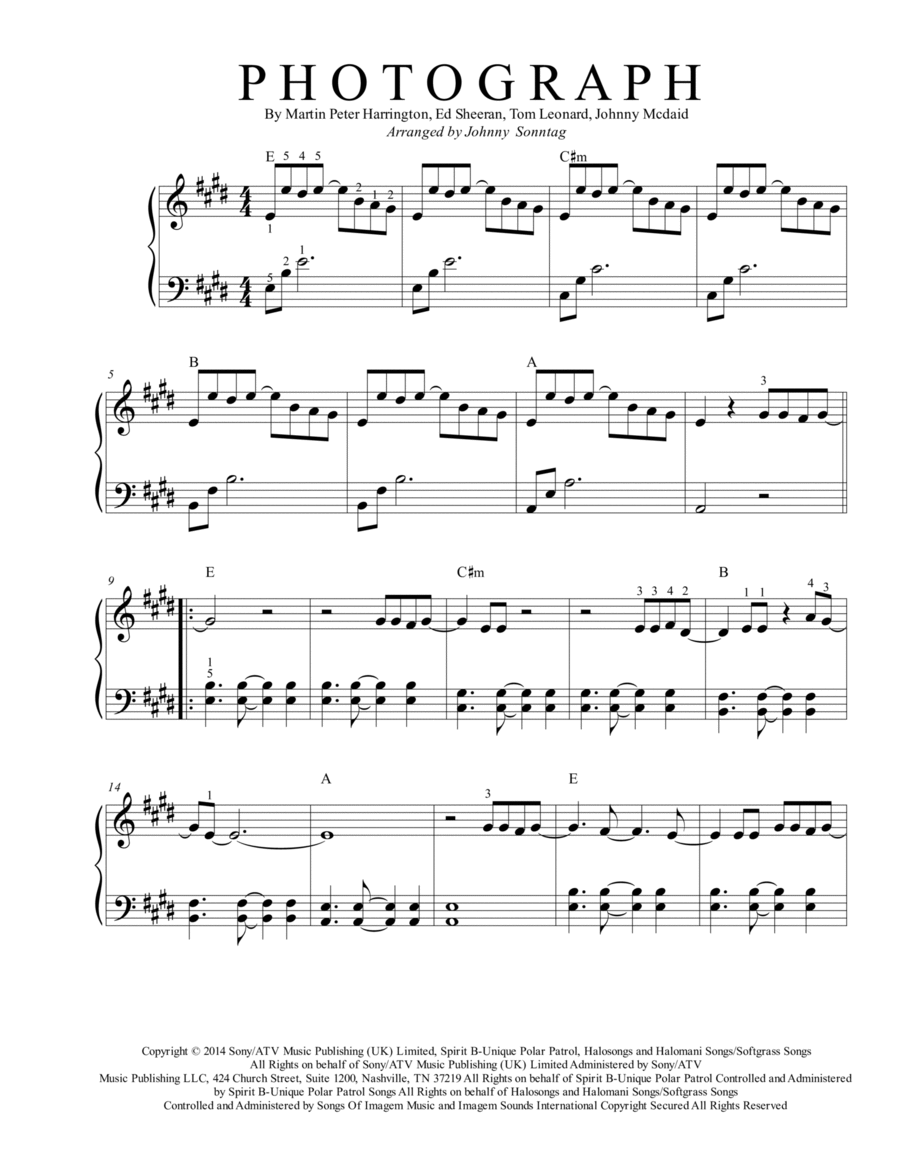 Photograph Piano Solo scores gallery preview page 1