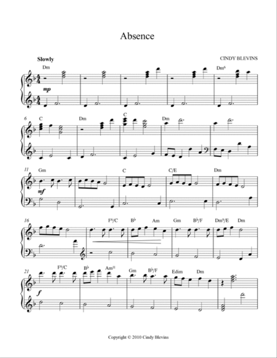 Absence, original solo for Lever or Pedal Harp Pedal Harp scores gallery preview page 2