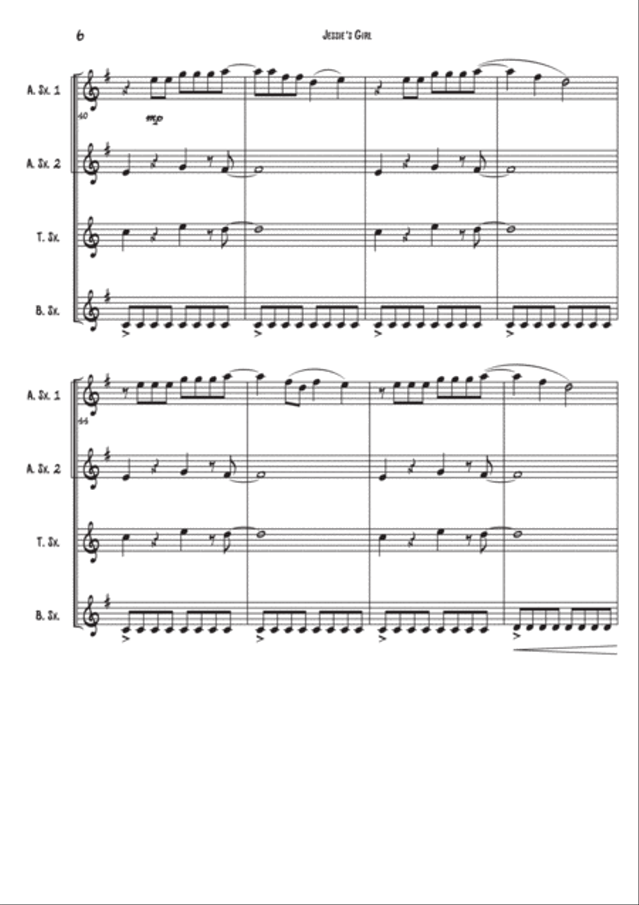 Jessie's Girl Woodwind Quartet scores gallery preview page 6