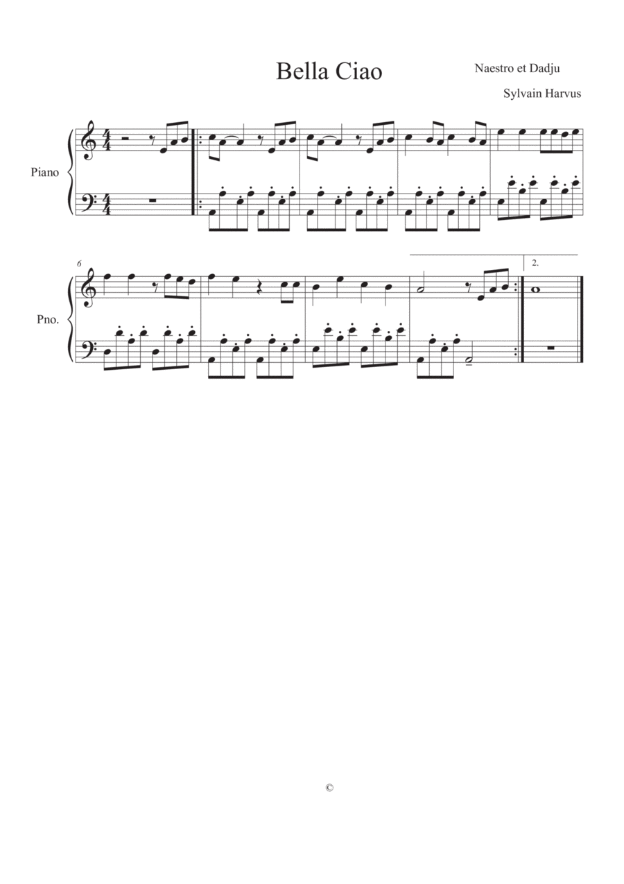 Bella Ciao Easy Piano scores gallery preview page 1