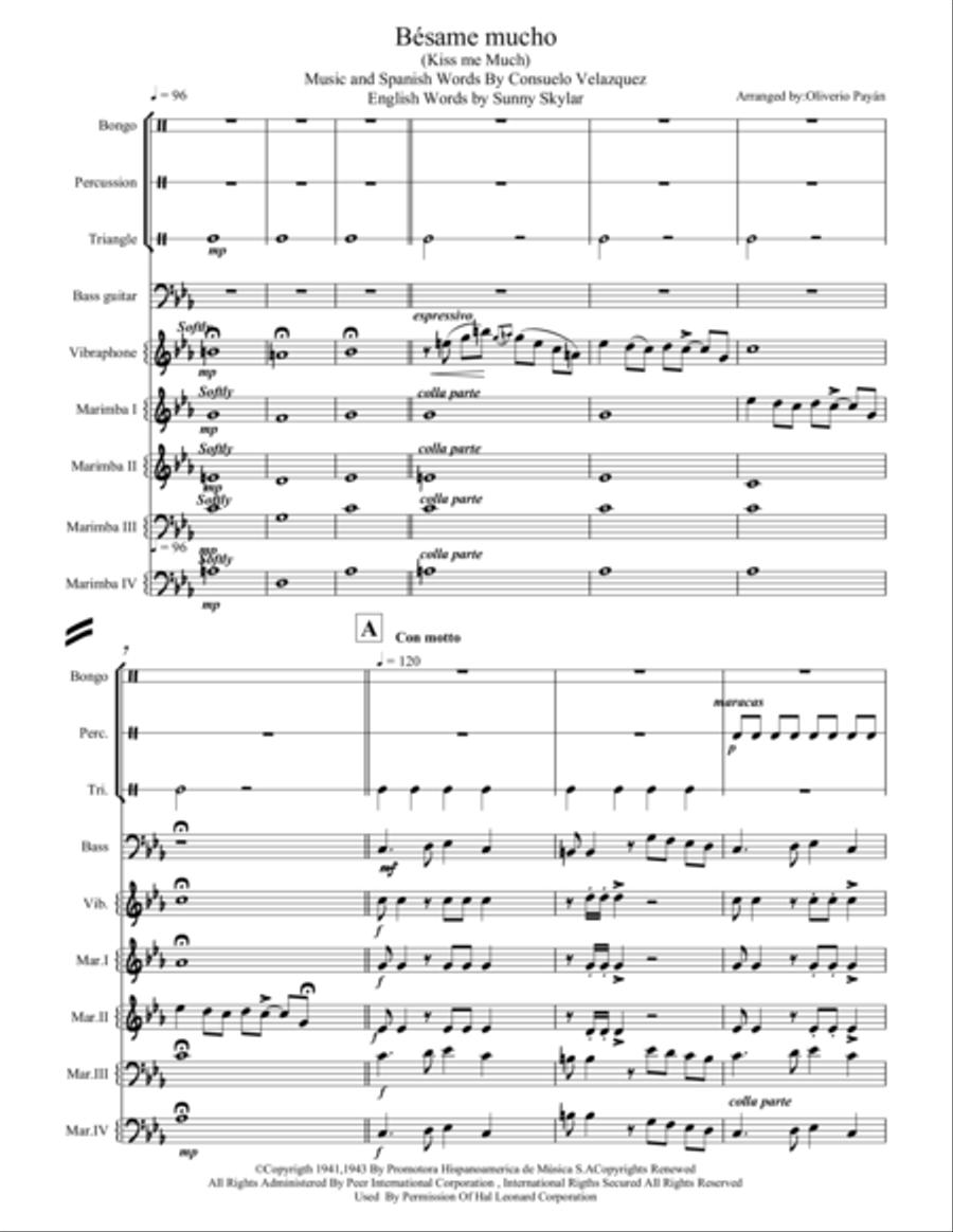 Besame Mucho (Kiss Me Much) Large Ensemble scores gallery preview page 1