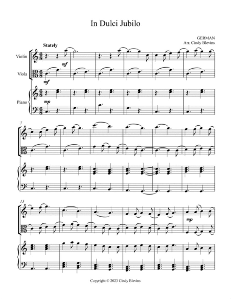 In Dulci Jubilo, for Violin, Viola and Piano Violin scores gallery preview page 2