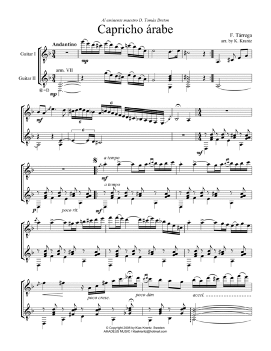 Capricho arabe/Capricho árabe for guitar duo Acoustic Guitar scores gallery preview page 2