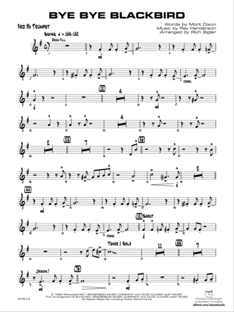 Bye Bye Blackbird: 3rd B-flat Trumpet Jazz Ensemble scores gallery preview page 1