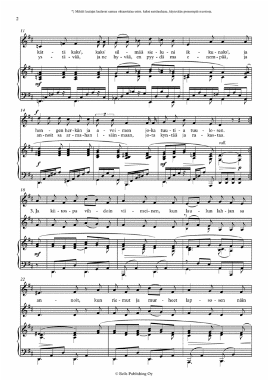 Oi, kiitos sa Luojani armollinen, Op. 62 No. 2 (D Major) SA scores gallery preview page 2
