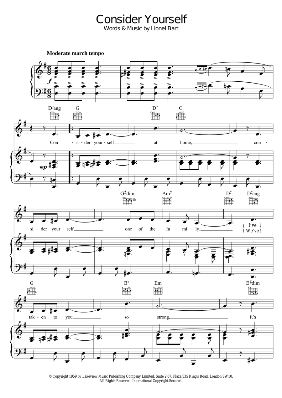 Consider Yourself (from Oliver!) Piano, Vocal scores gallery preview page 1