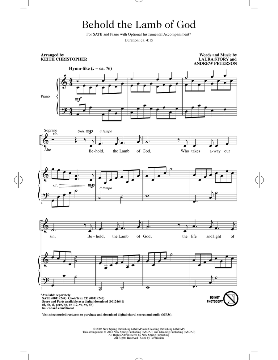 Behold The Lamb Of God Behold The Lamb Of God 4-Part scores gallery preview page 1