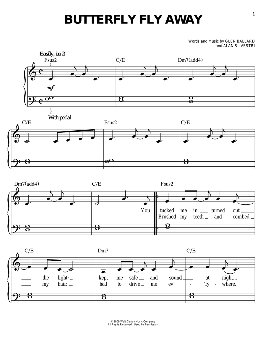 Butterfly Fly Away Easy Piano scores gallery preview page 1