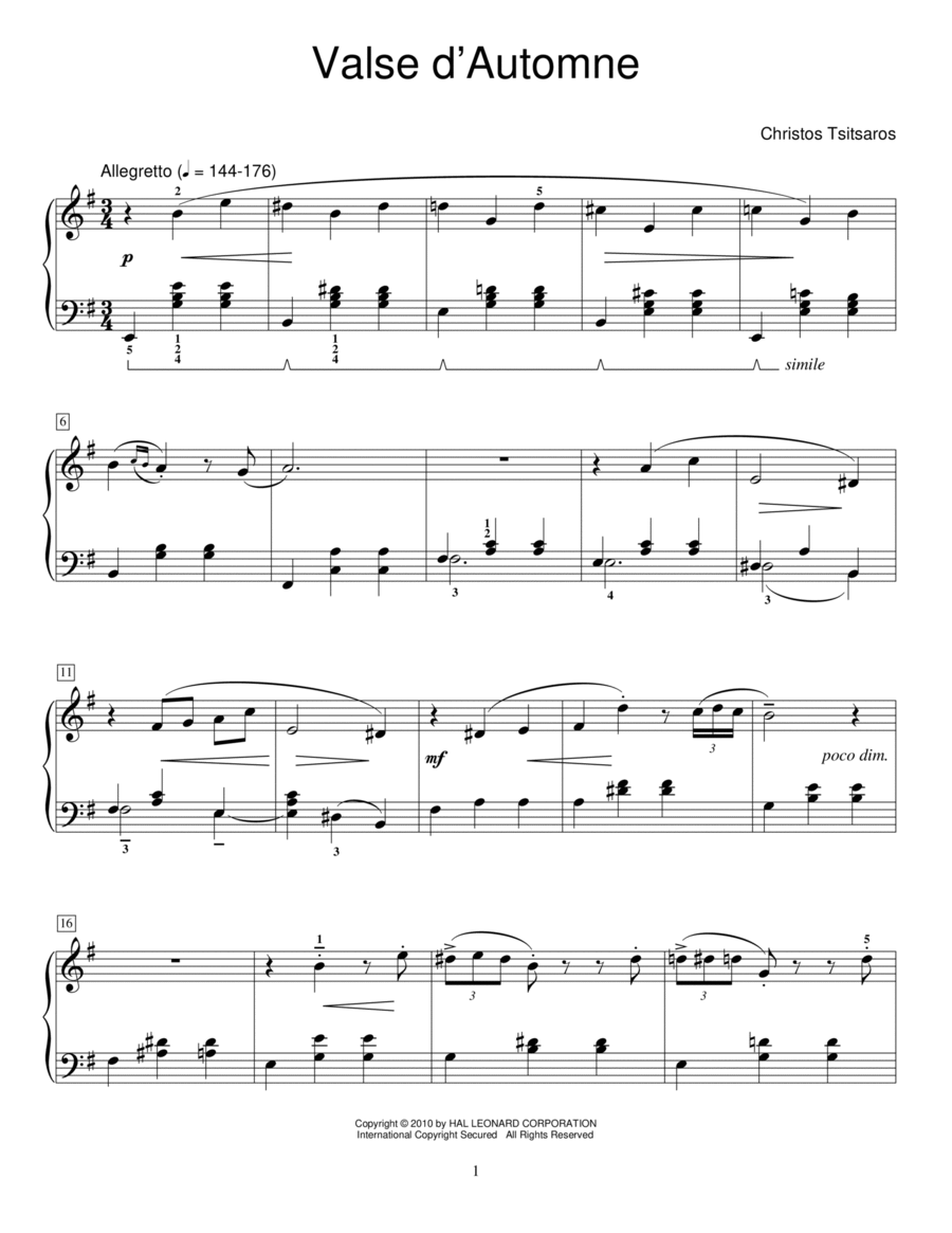 Valse D'Automne Piano Method scores gallery preview page 1