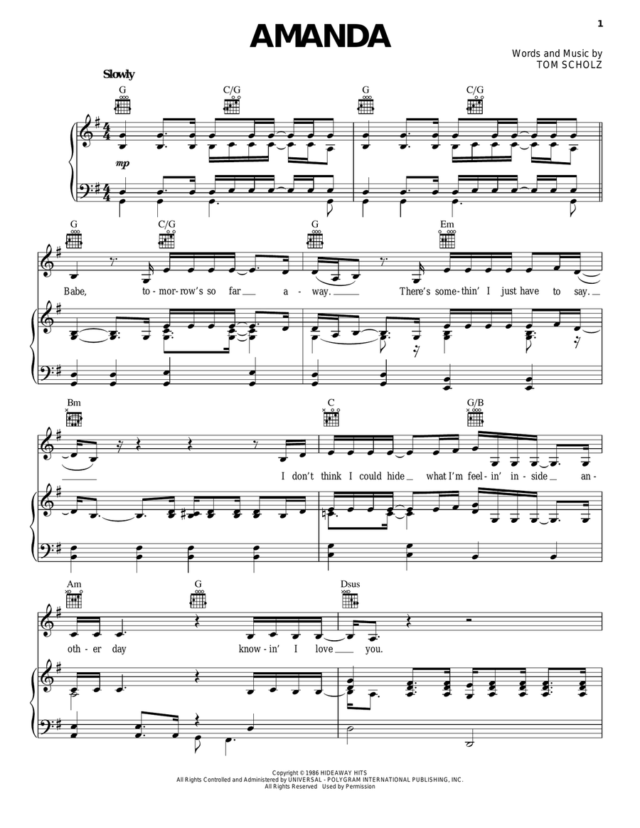 Amanda Piano, Vocal, Guitar scores gallery preview page 1