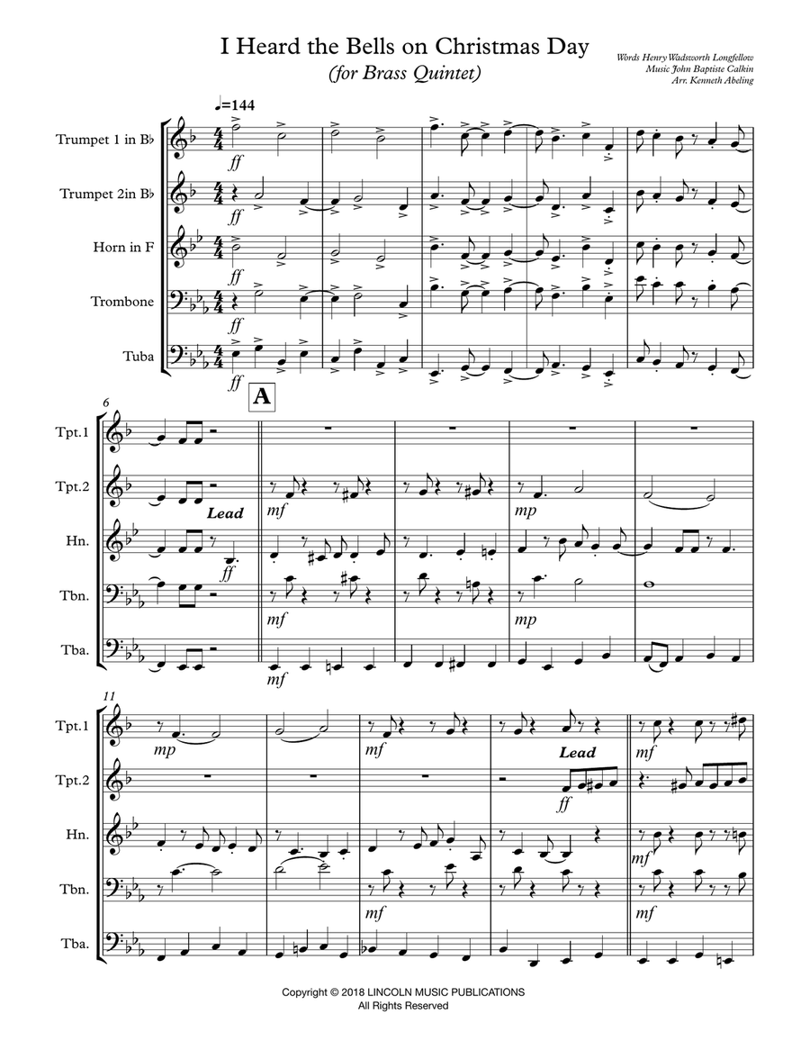 I Heard the Bells on Christmas Day (for Brass Quintet) Brass Quintet scores gallery preview page 2