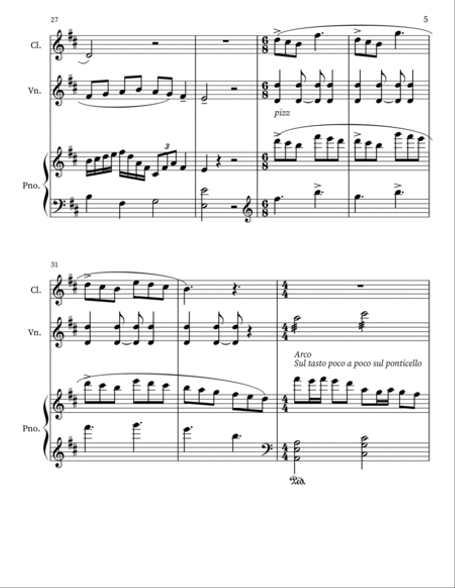 Variations for Clarinet, Violin and Piano B-Flat Clarinet scores gallery preview page 5