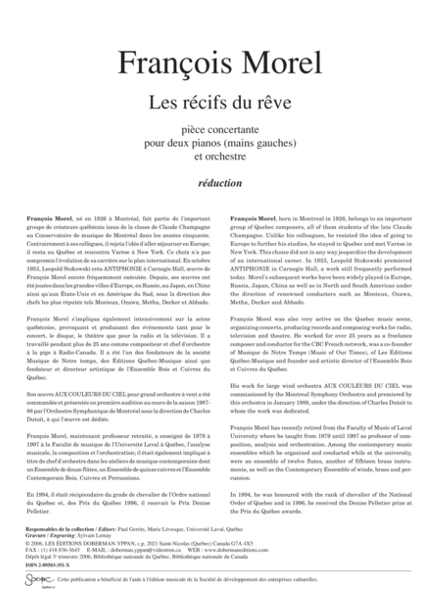 Récifs du rêve (pno red) Orchestra scores gallery preview page 1