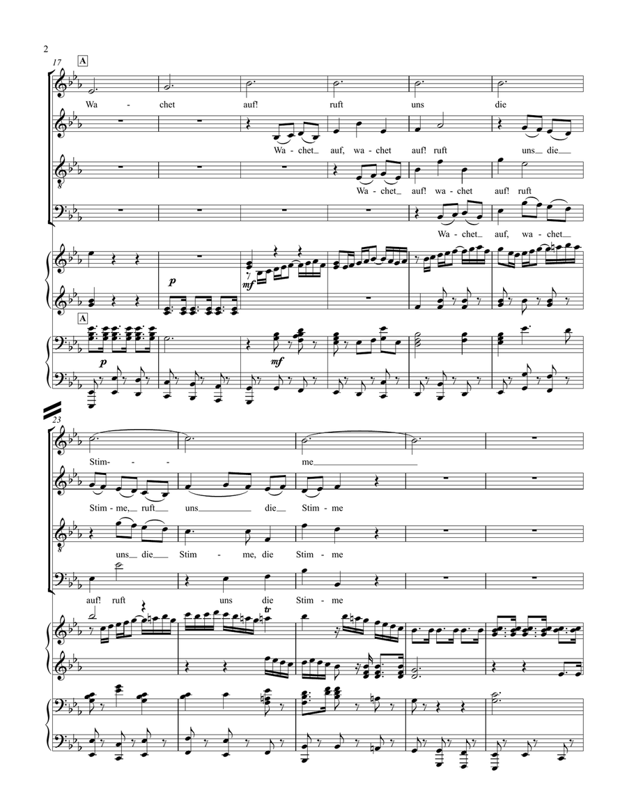 Wachet auf, ruft uns die Stimme with Piano Four-Hands Accompaniment 4-Part scores gallery preview page 2