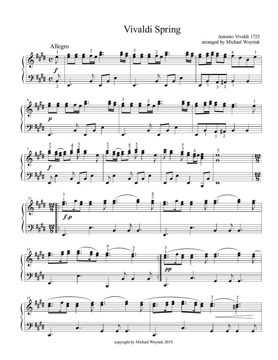 Vivaldi Spring Piano Solo scores gallery preview page 1