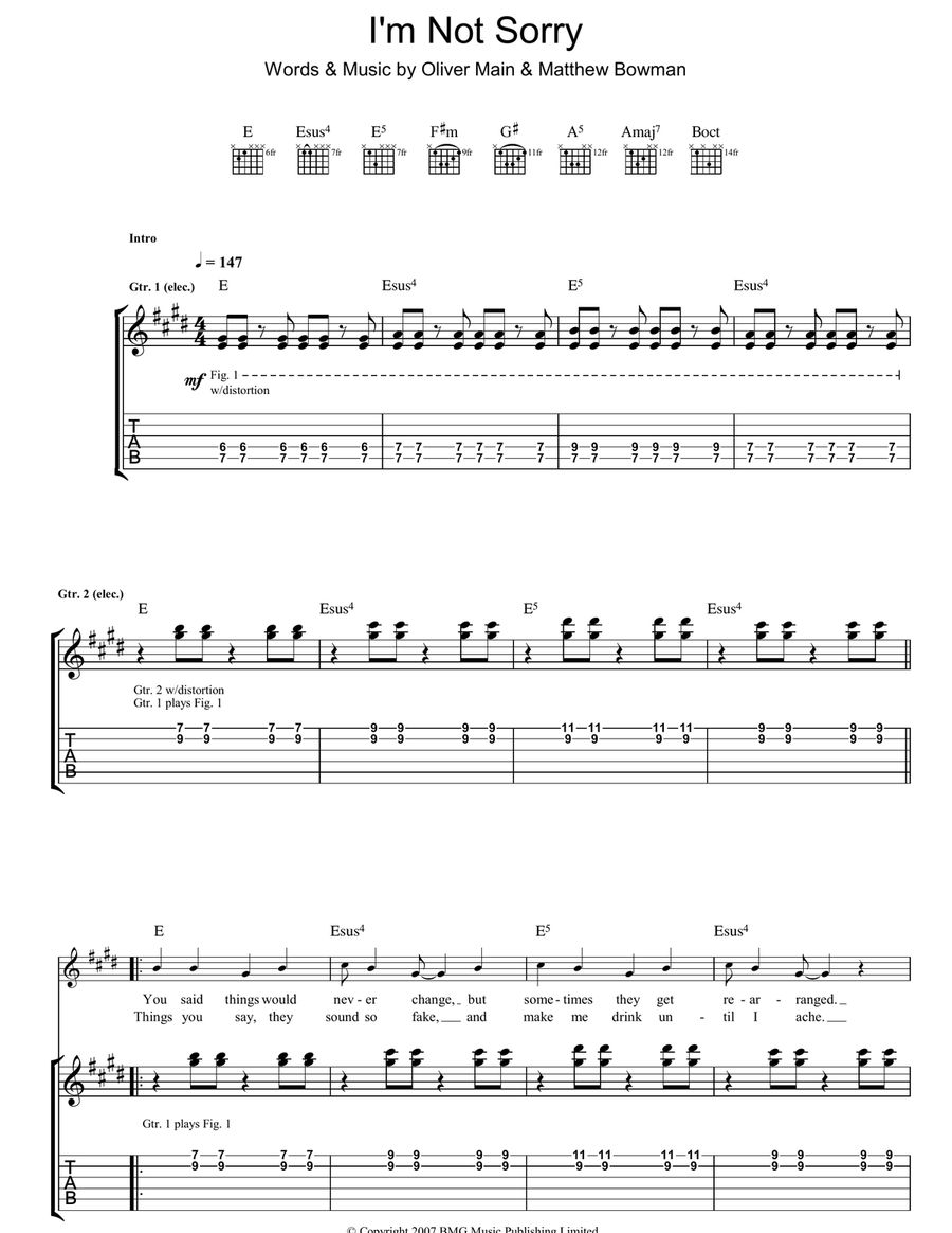 I'm Not Sorry Guitar Tablature scores gallery preview page 1