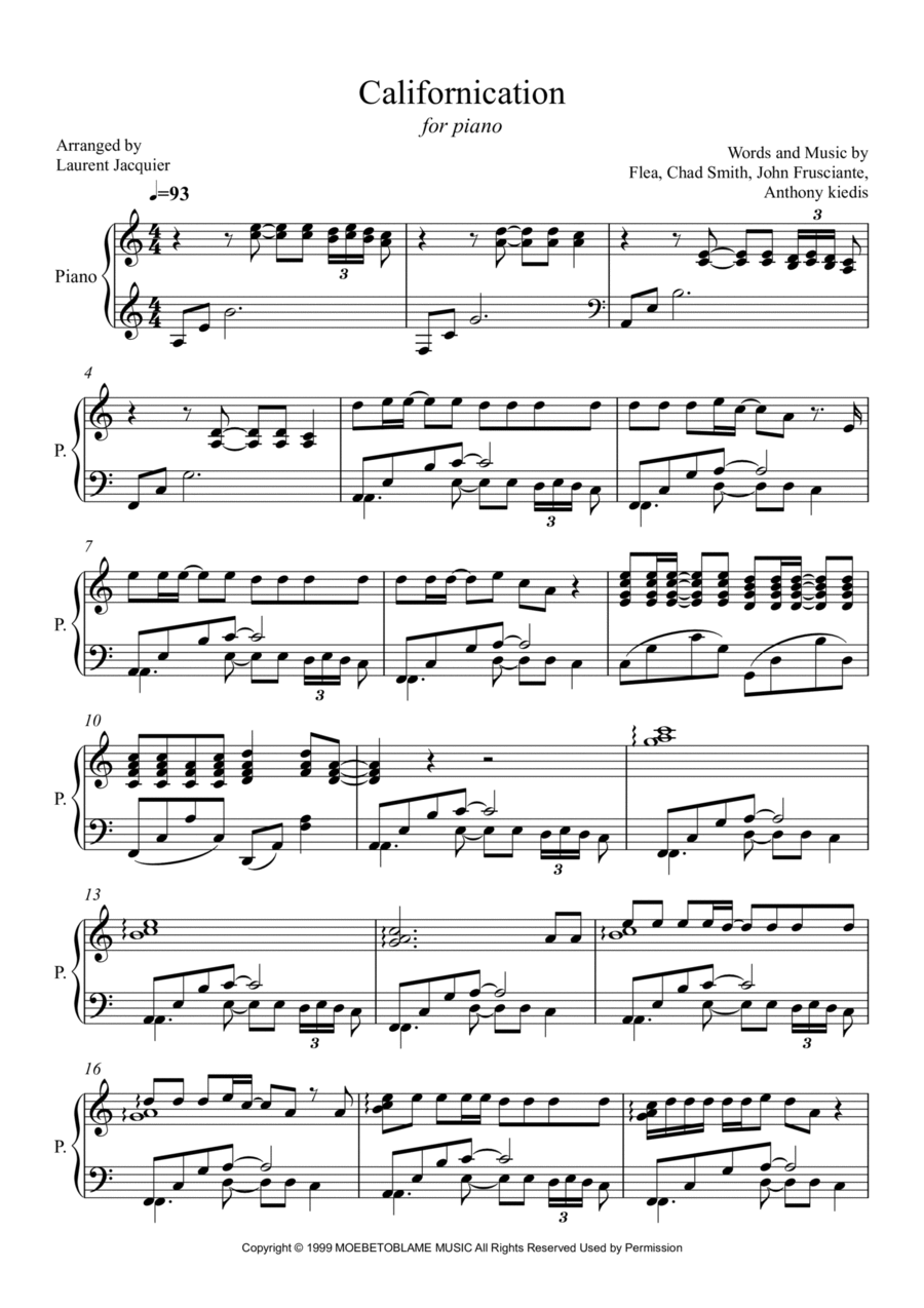 Californication Piano Solo scores gallery preview page 1