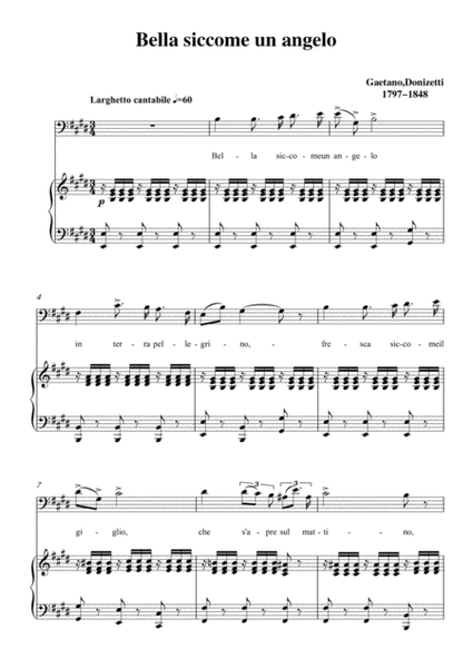 Donizetti-Bella siccome un angelo in E Major, for Voice and Piano image number null