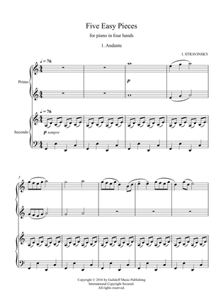 Book cover for Five Easy Pieces for piano in four hands, No. 1: Andante