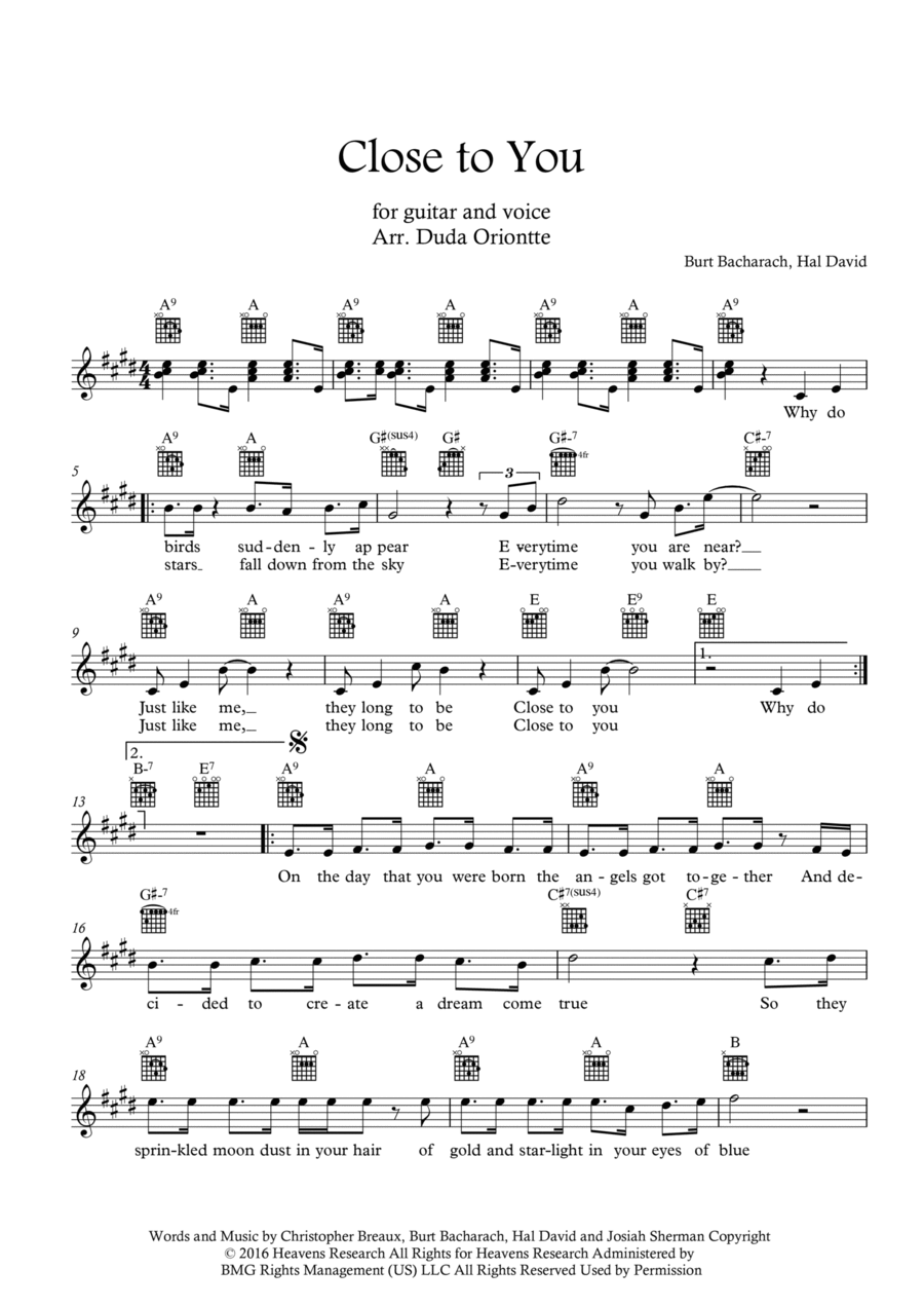 Close To You Acoustic Guitar scores gallery preview page 1