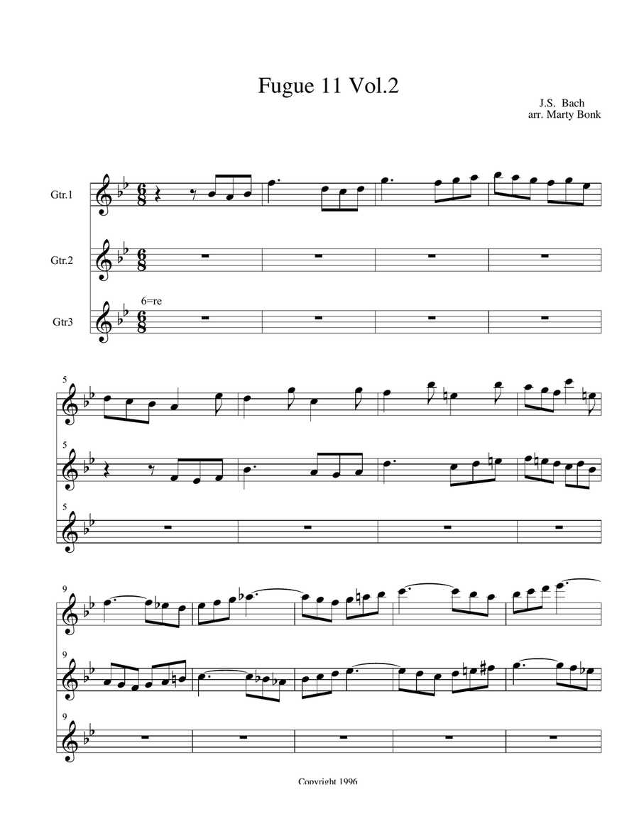 Fugue 11 for 3 Guitars Guitar Ensemble scores gallery preview page 1