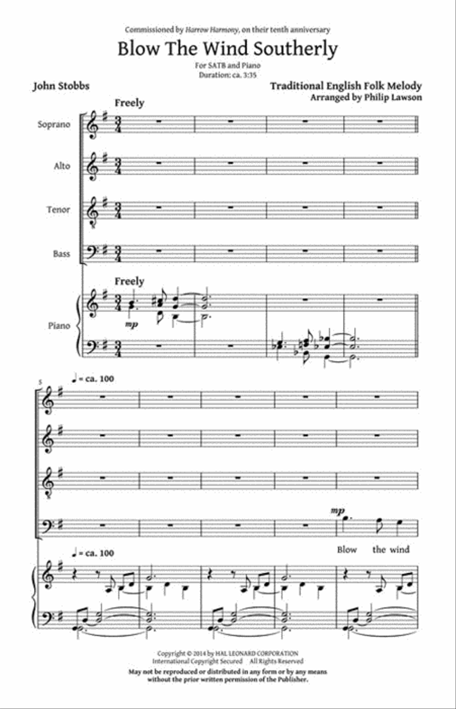 Blow the Wind Southerly 4-Part scores gallery preview page 2